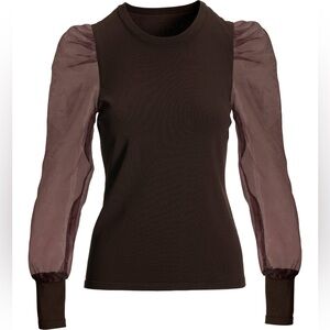 La Cite Brown Organza Dramatic Sleeve Sweater. Size large. New with tags.
